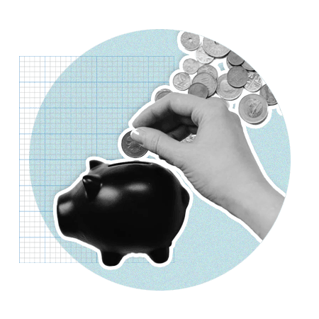 Hand holding coin adding to piggy bank