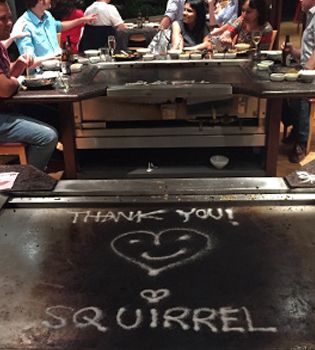 'Thank you Squirrel' written on hot plate