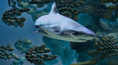 Shark swimming through a reef