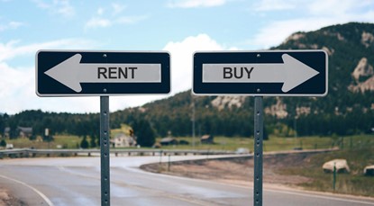 Rent or buy, arrows pointing opposite directions